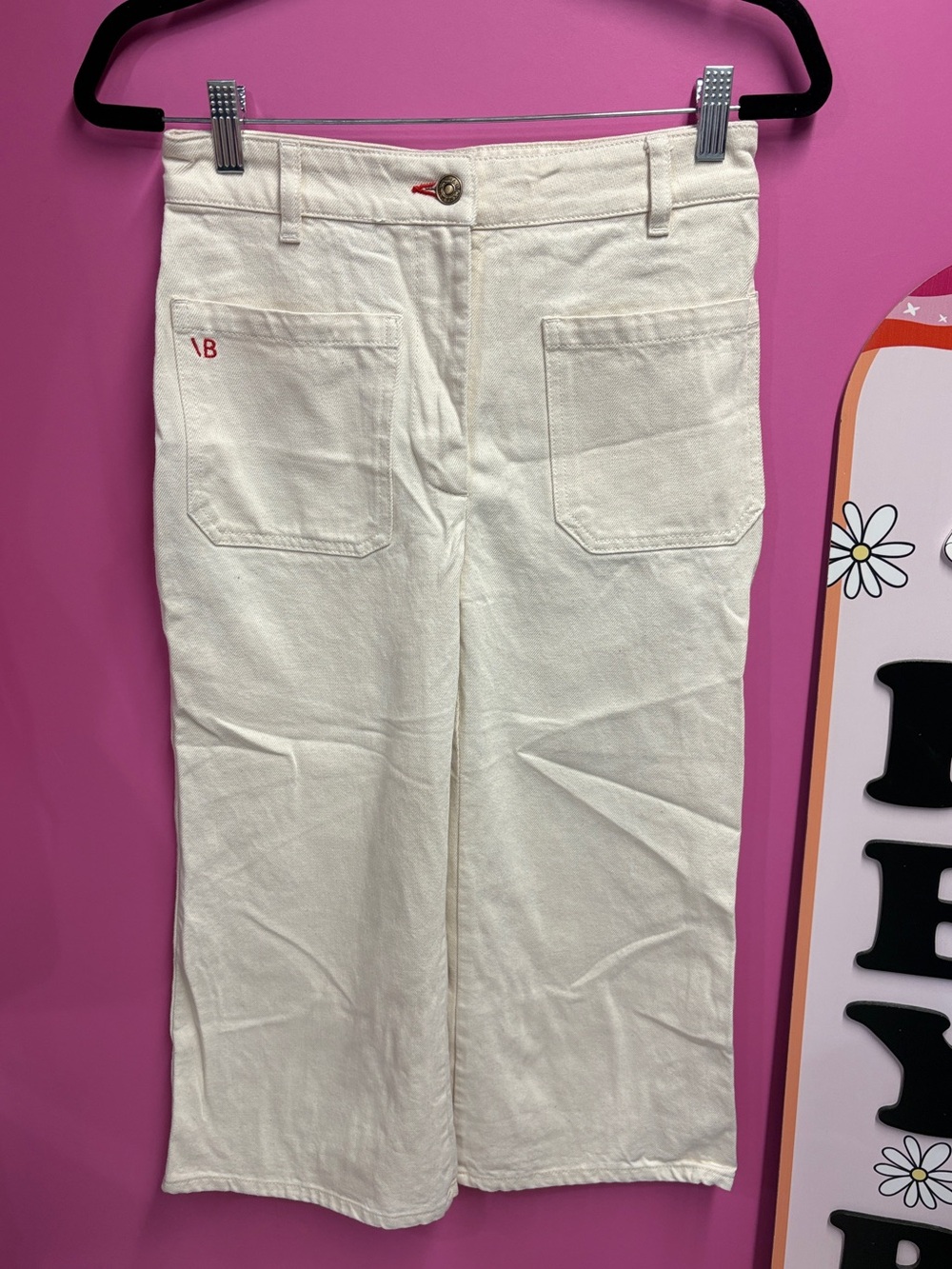 Victoria Beckham High Rise Wide Leg Alina Crop Jean Cream